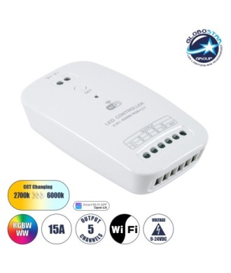 GloboStar® 73355 Ασύρματος WiFi LED RGBW+WW+CCT Controller IOS-Android 2in1 DC 9-24V Max 180W